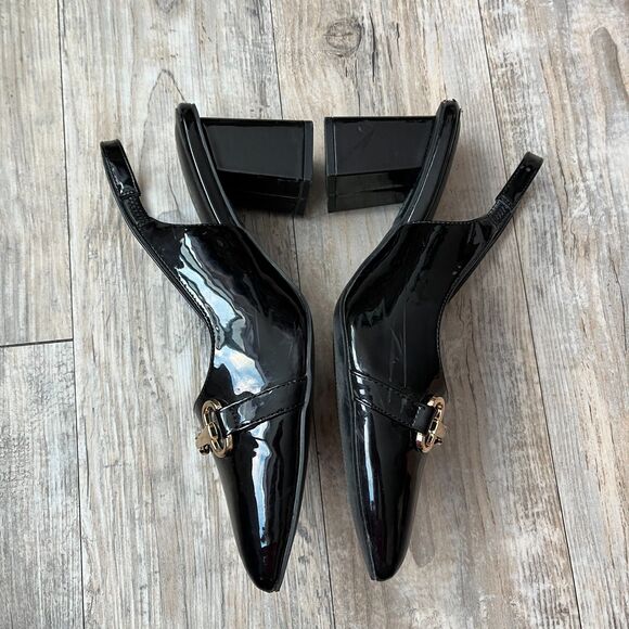 Torrid Slingback Heels Women's 11 Wide Black Patent Leather Gold Hardware - Picture 8 of 8